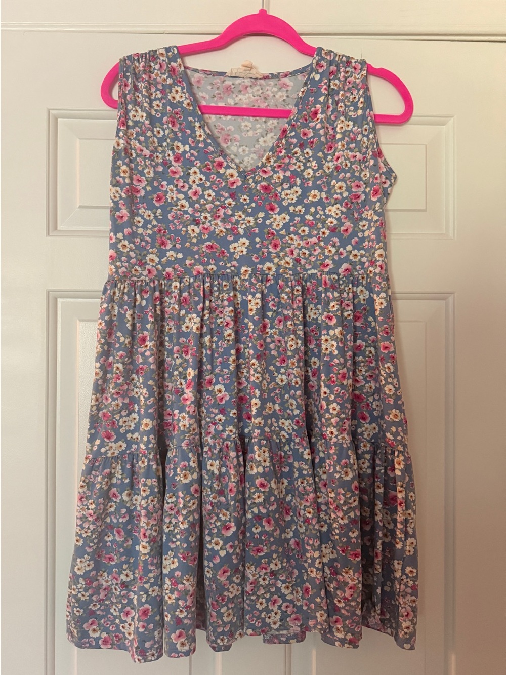 Jessica Simpson Blue Floral Tiered V-Neck Mini Dress